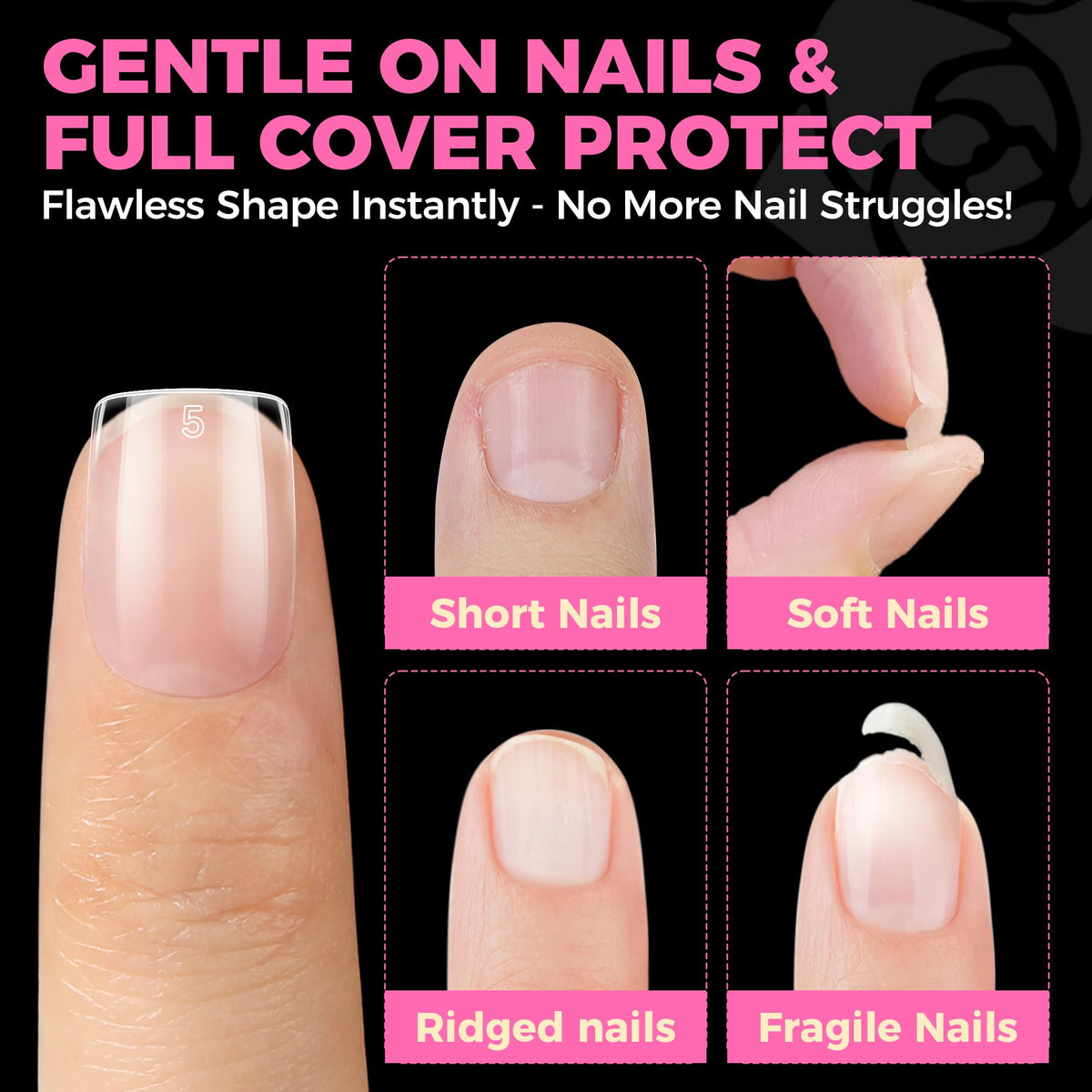 UNA GELLA Almond Gel Nail Tips 504PCS Pre-Etched Clear Fake Nails Tips