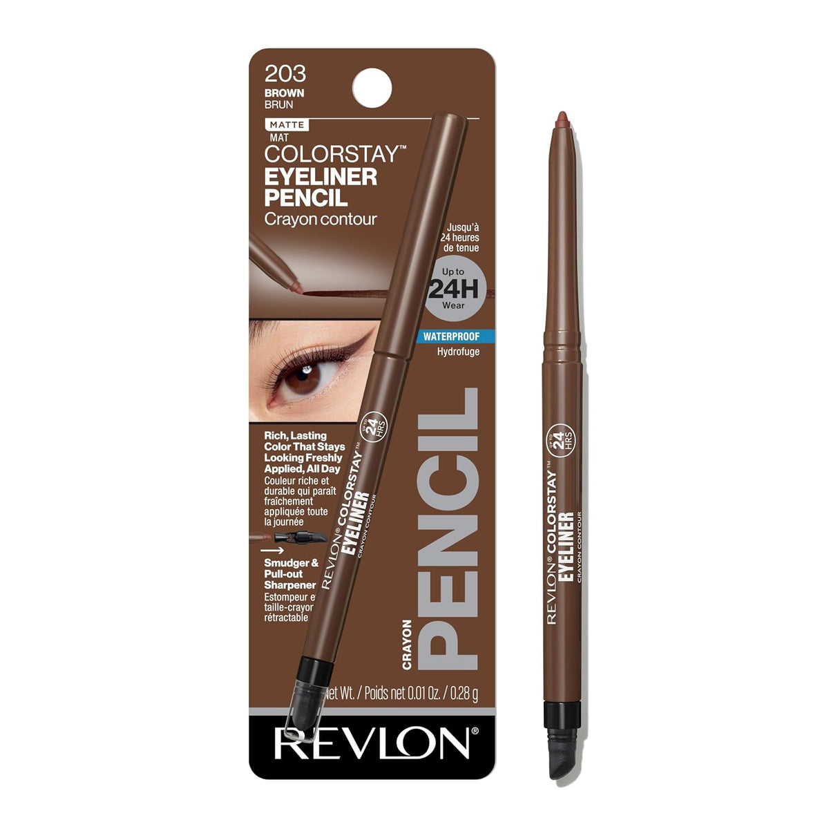 Revlon ColorStay Pencil Waterproof Eyeliner, 202 Black Brown, 0.01 oz