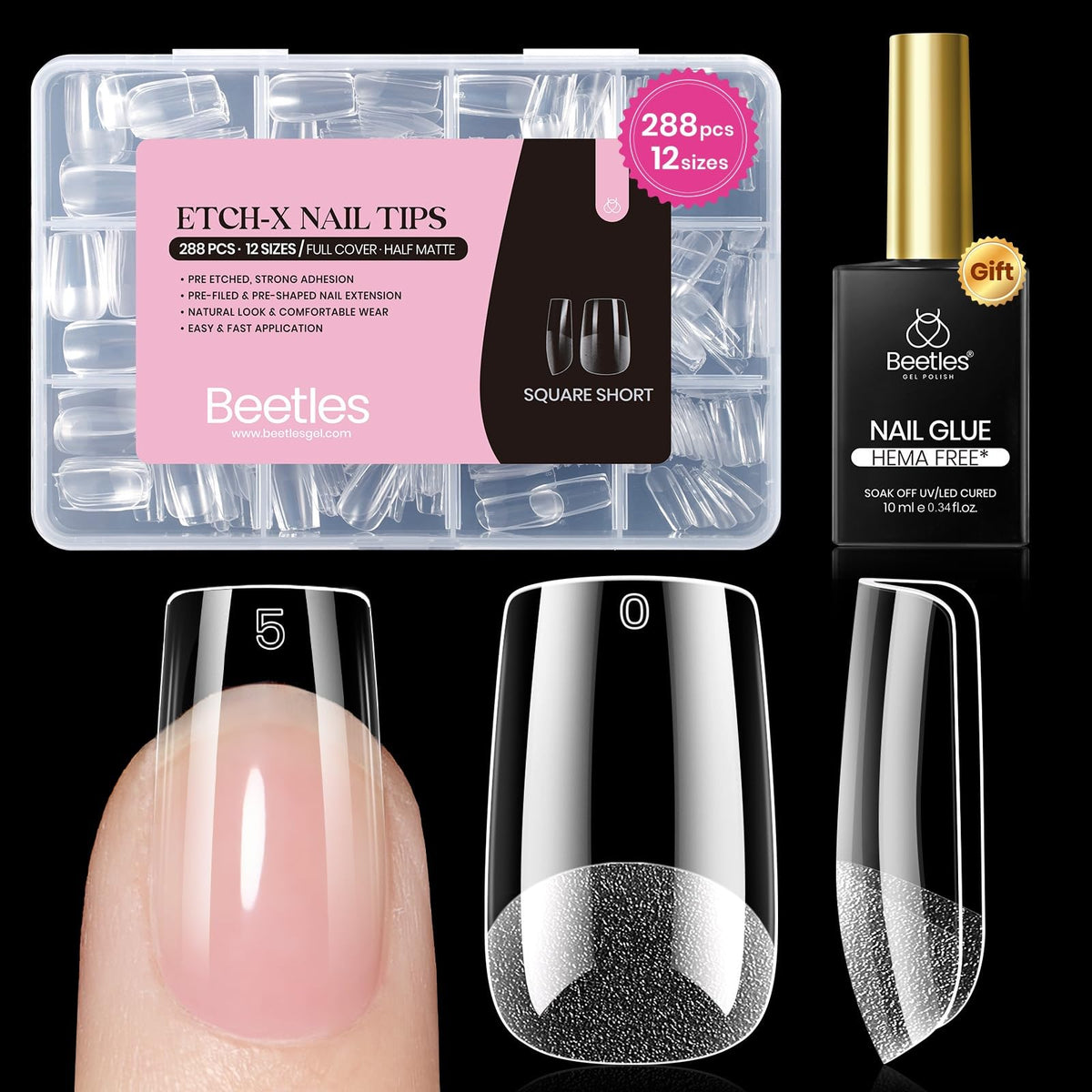 Beetles Soft Gel Nail Tips Short Almond 288pcs in 12 Sizes Etch-X