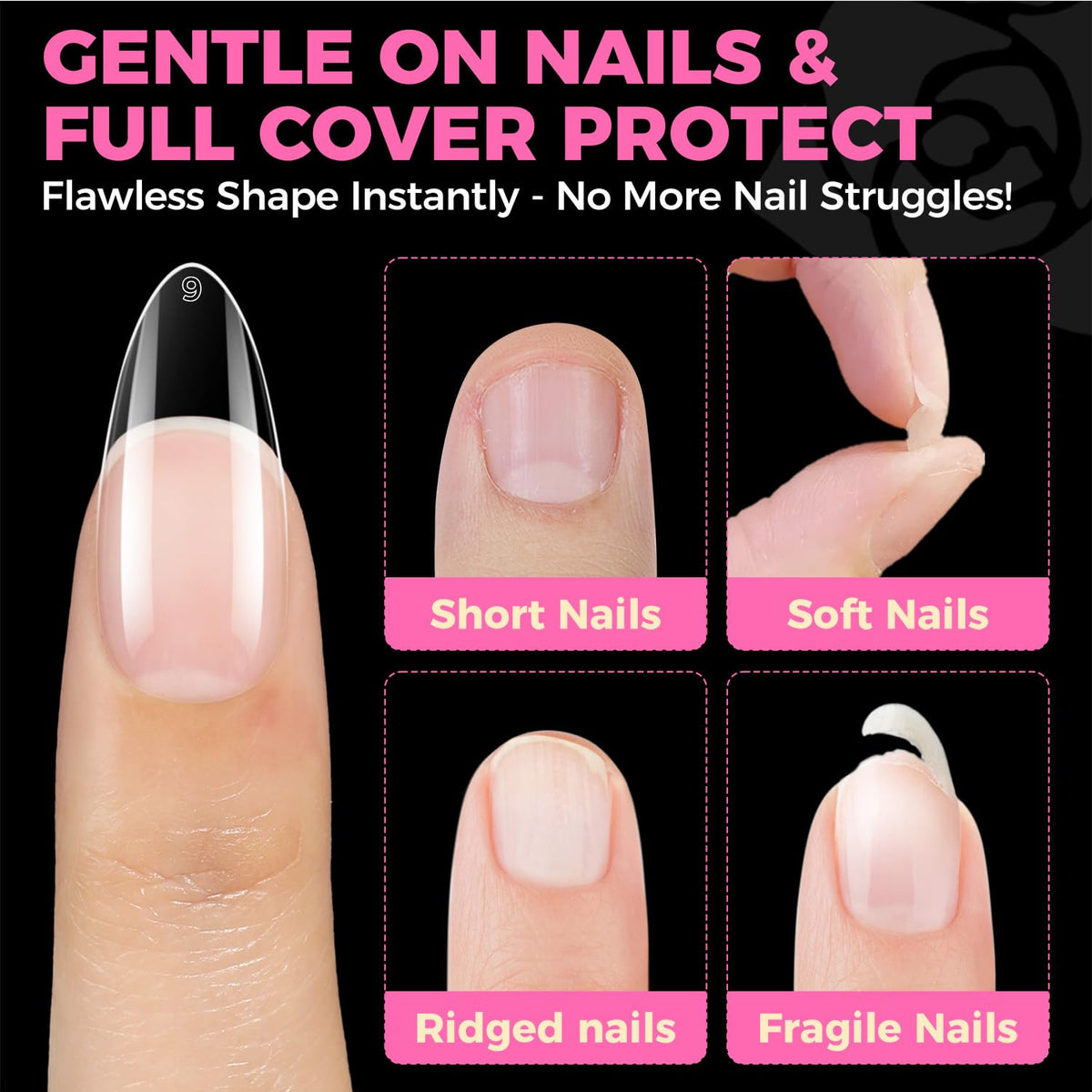 UNA GELLA Almond Gel Nail Tips 504PCS Pre-Etched Clear Fake Nails Tips