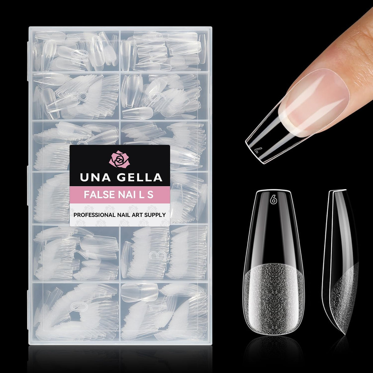 UNA GELLA Almond Gel Nail Tips 504PCS Pre-Etched Clear Fake Nails Tips