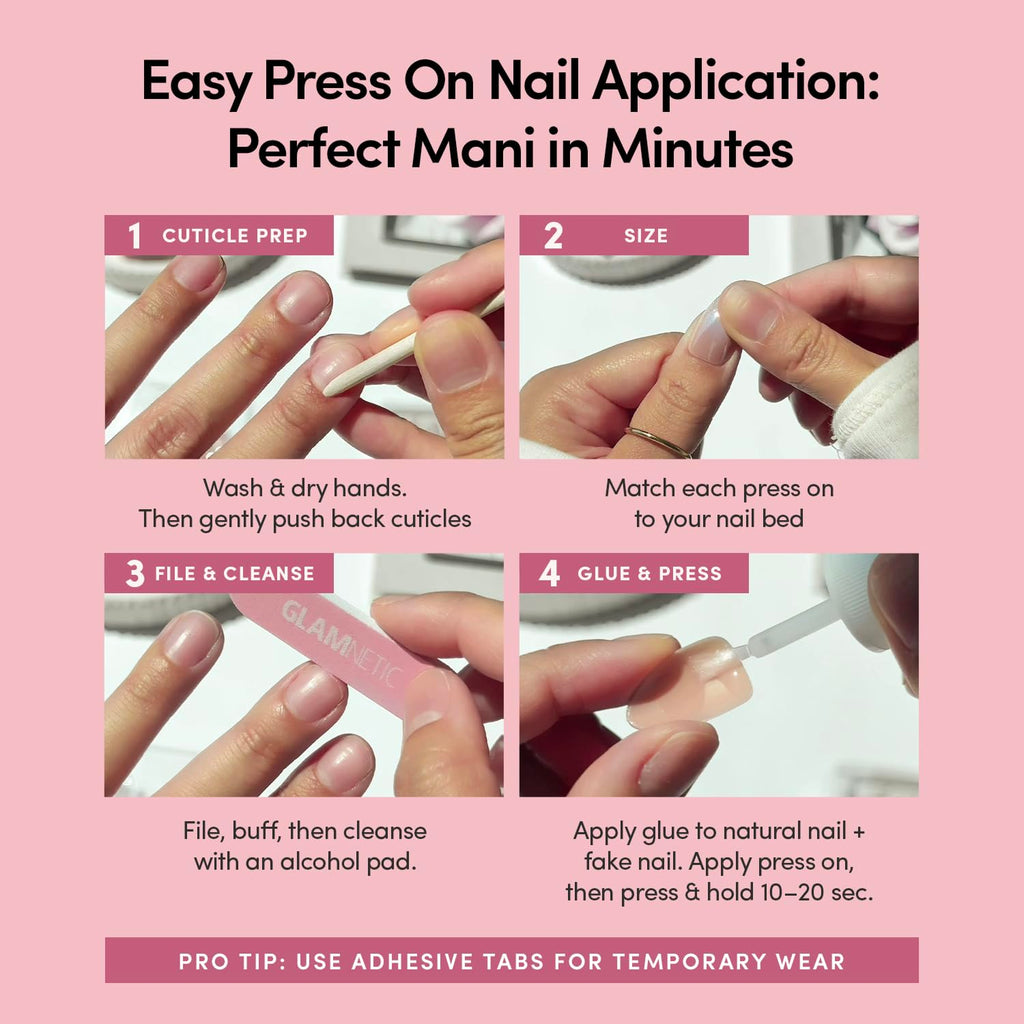 Glamnetic Press On Nails, Short Almond Glossy, Fake Nails 30pc Nail Kit