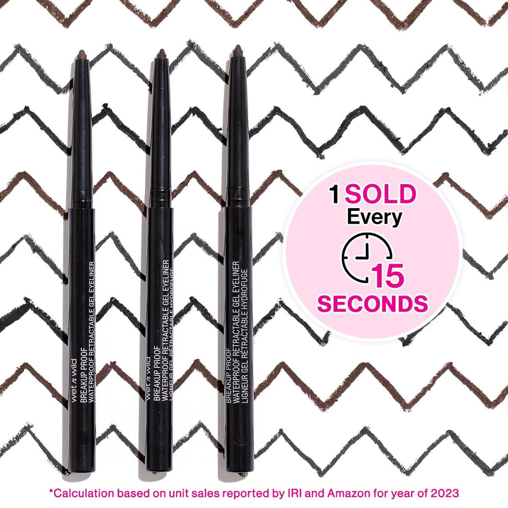 wet n wild Mega Last Breakup Proof Waterproof Retractable Gel Eyeliner - Ultra Pigmented 16-Hour Long Wear, Smudge Proof Satin Finish Formula, Cruelty-Free & Vegan - Charcoal