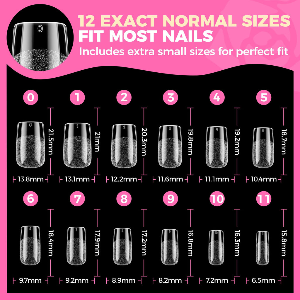 UNA GELLA Almond Gel Nail Tips 504PCS Pre-Etched Clear Fake Nails Tips