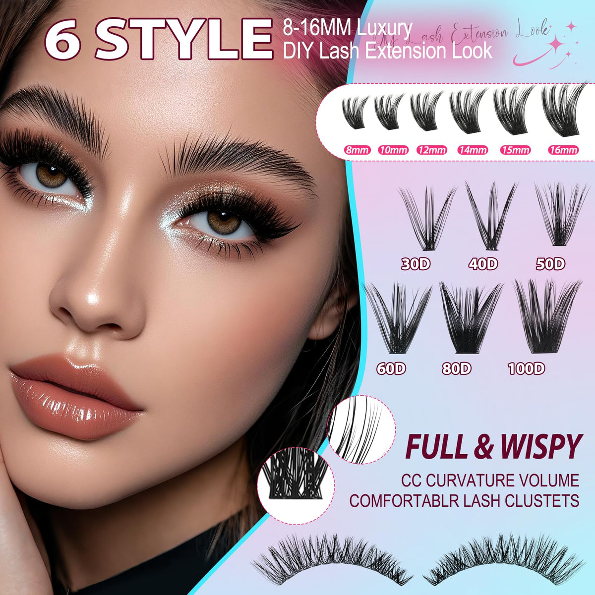 Lash Clusters Wispy 80D Eyelash Clusters 10-18mm Fluff Cluster Eyelash Extensions D Curl No Plastic Feel Individual Lashes Extension 240 Pcs Versatile False Eyelashes Clusters