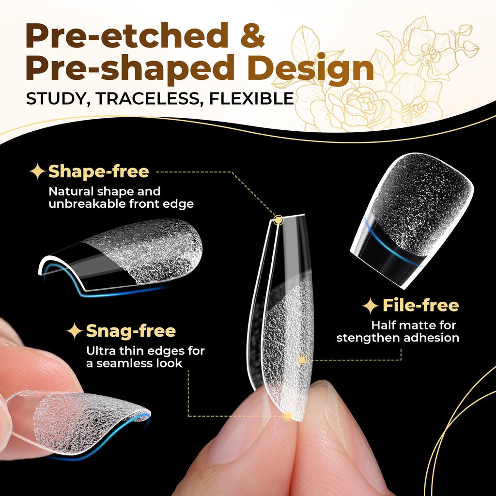 UNA GELLA Almond Gel Nail Tips 504PCS Pre-Etched Clear Fake Nails Tips