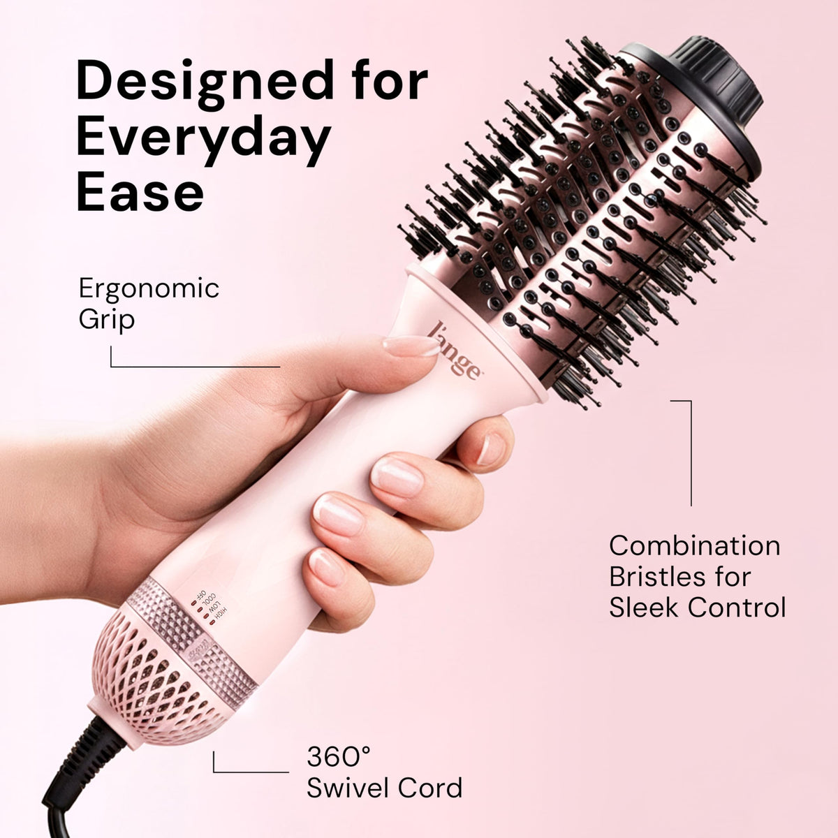 L'ANGE HAIR Le Volume 2-in-1 Titanium Blow Dryer Brush | Frizz Control Blowout Hair Dryer Brush for Drying and Styling | Volumizing Hot Air Styler for All Hairstyles | Oval Barrel | Black - 75mm