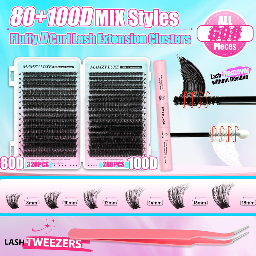 Lash Clusters Wispy 80D Eyelash Clusters 10-18mm Fluff Cluster Eyelash Extensions D Curl No Plastic Feel Individual Lashes Extension 240 Pcs Versatile False Eyelashes Clusters