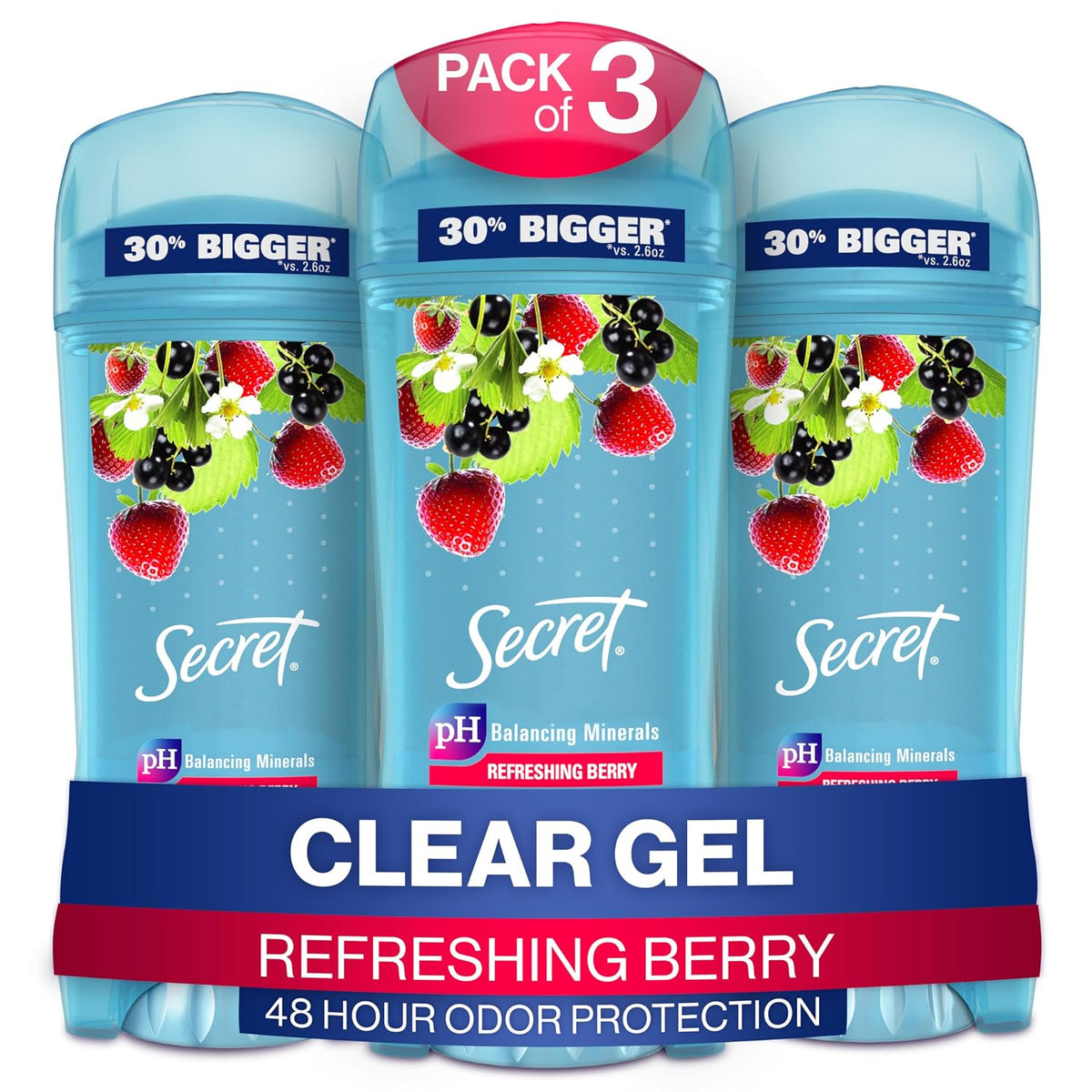 Secret Fresh Antiperspirant Deodorant for Women, 72hr Breathable Sweat & Odor Protection, Instant Freshness & Gentle, PH Balancing Minerals, Clear Gel, Relaxing Lavender Scent, 2.6 oz