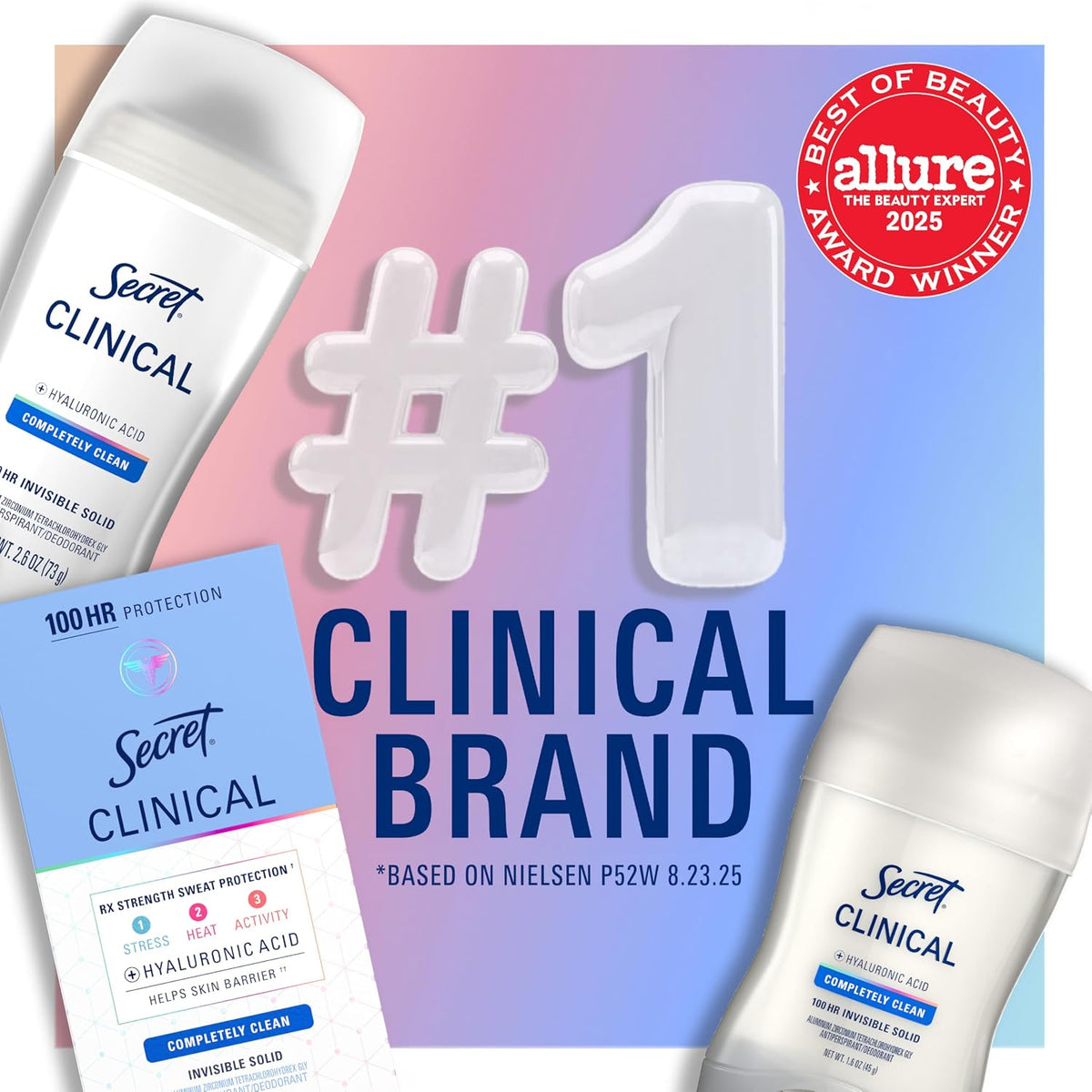 Secret Clinical Strength 100HR Defense, Invisible Solid Antiperspirant Deodorant for Women, A'Ja Wilson Edition, Triple Threat Sweat Protection, Hyaluronic Acid, Court Queen Citrus Scent, 2.6 oz