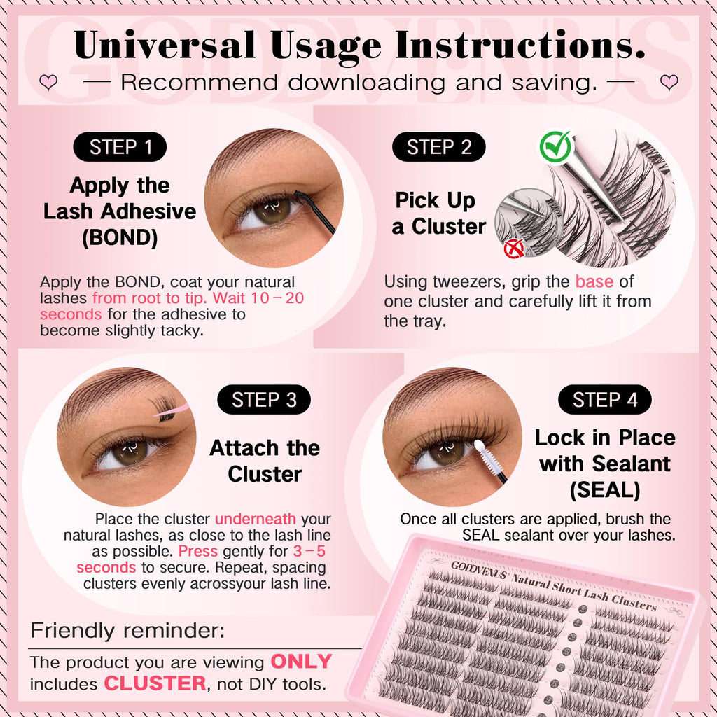 Goddvenus Lash Clusters Kit Wispy Eyelash Clusters Lashes Natural DIY Lash Extension Kit 10-16mm Cluster Eyelash Extensions Kit 300pcs C Curl Individual Lashes Cluster Eyelash (With Tweezers)
