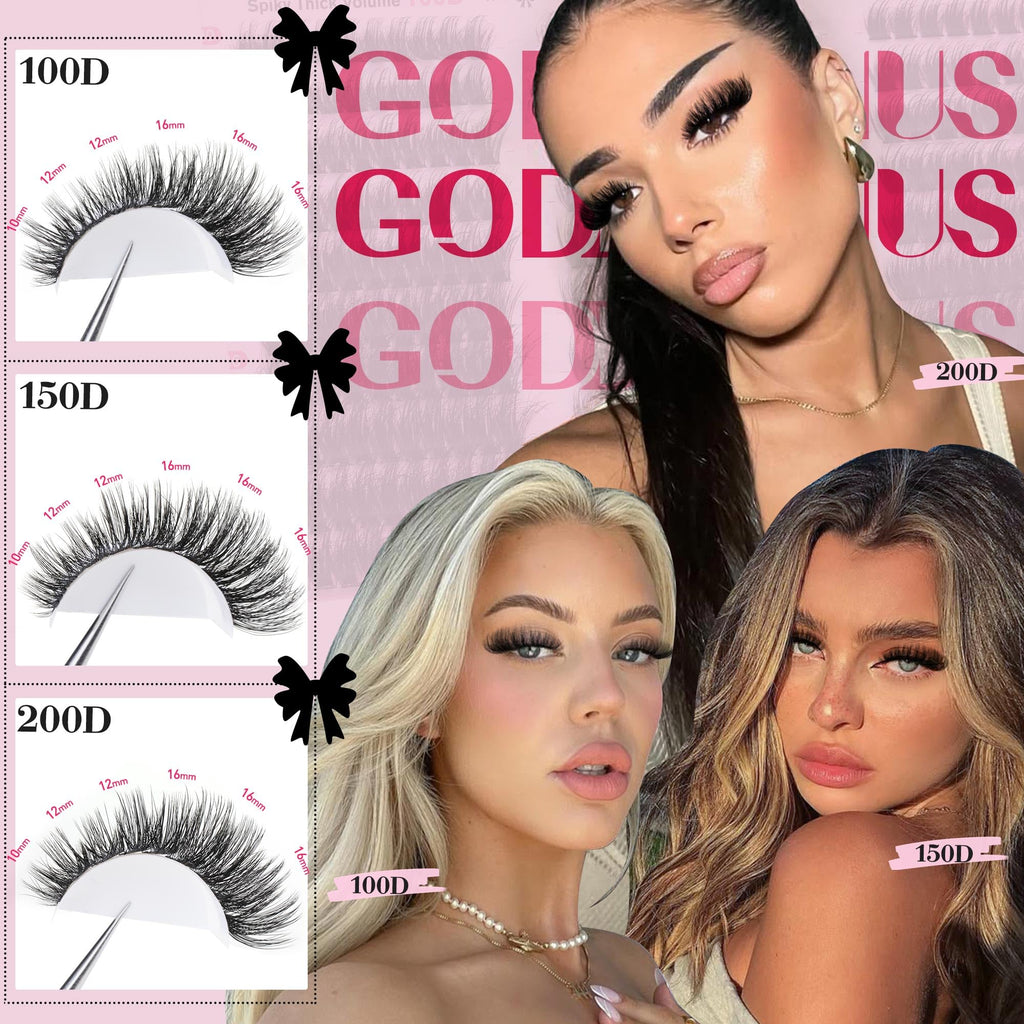 Goddvenus Lash Clusters Kit Wispy Eyelash Clusters Lashes Natural DIY Lash Extension Kit 10-16mm Cluster Eyelash Extensions Kit 300pcs C Curl Individual Lashes Cluster Eyelash (With Tweezers)