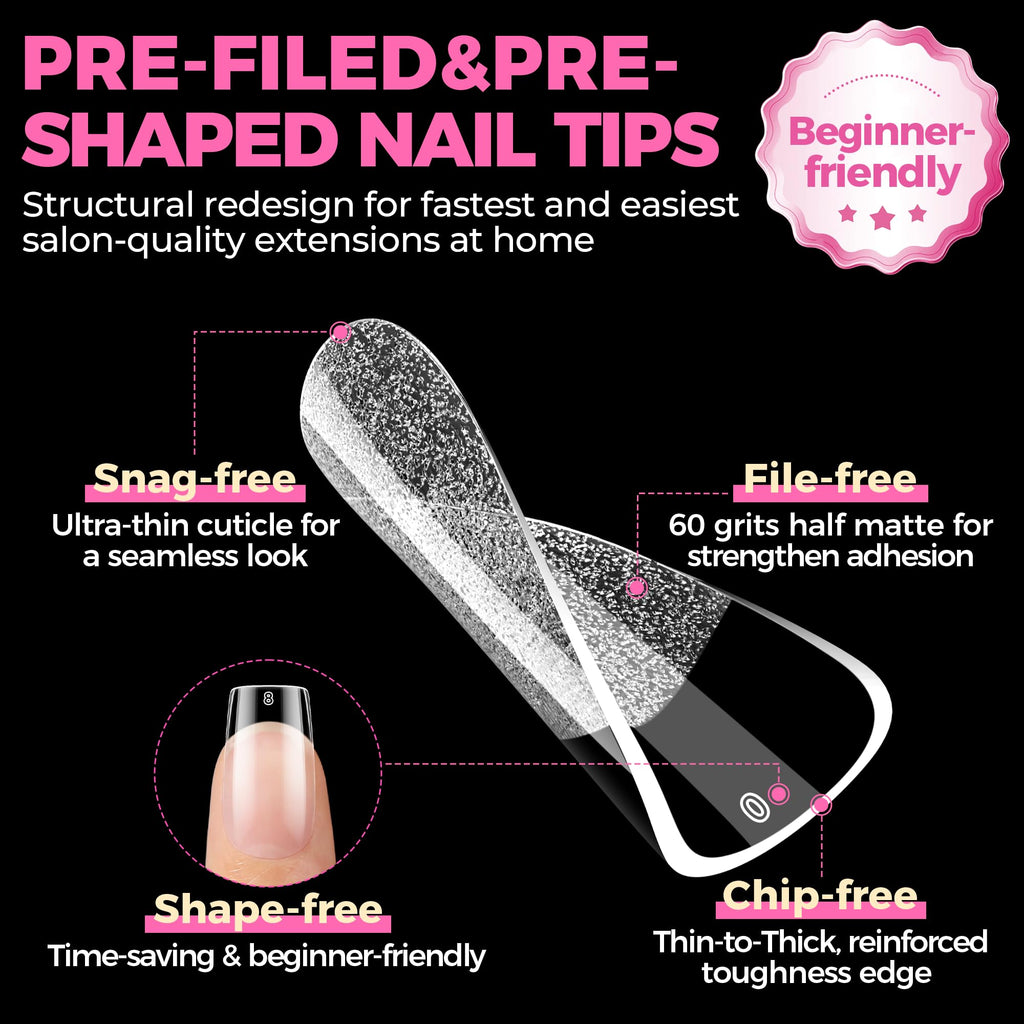 UNA GELLA Almond Gel Nail Tips 504PCS Pre-Etched Clear Fake Nails Tips