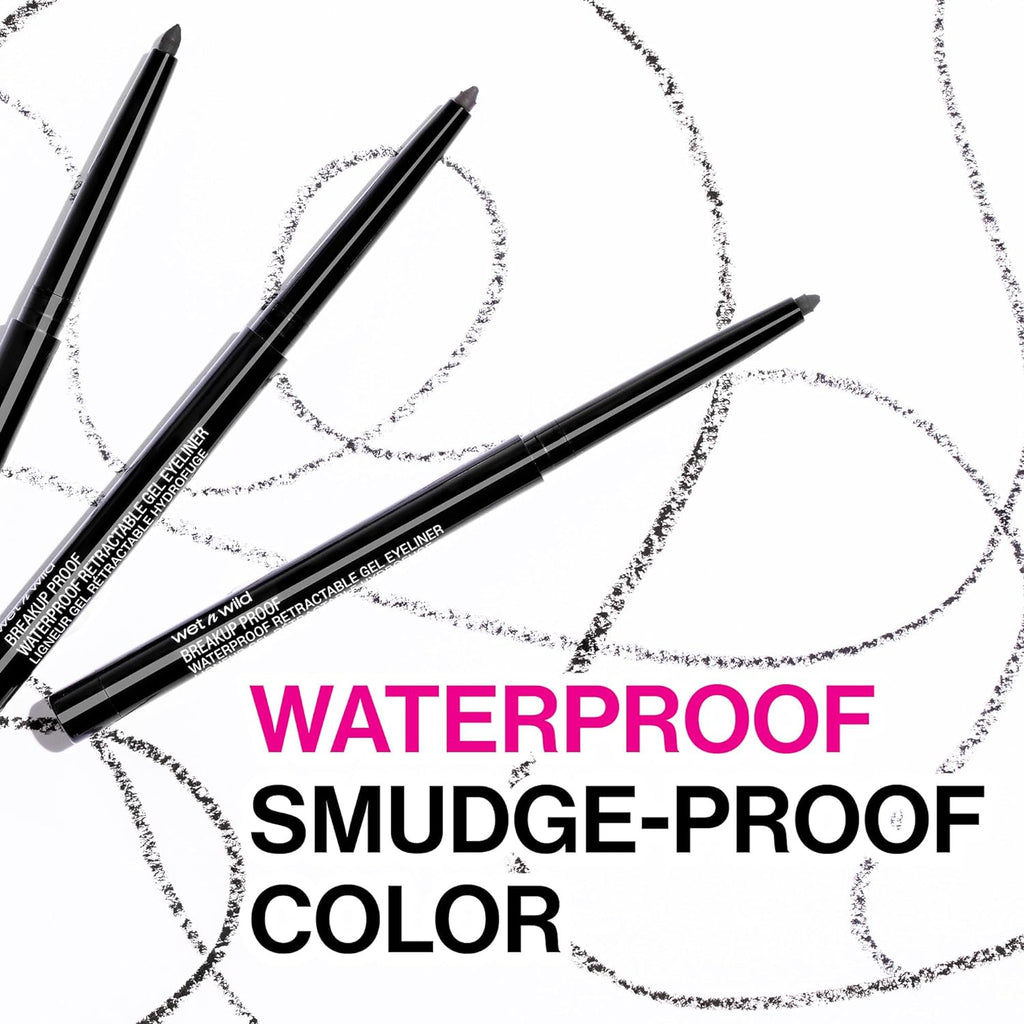 wet n wild Mega Last Breakup Proof Waterproof Retractable Gel Eyeliner - Ultra Pigmented 16-Hour Long Wear, Smudge Proof Satin Finish Formula, Cruelty-Free & Vegan - Charcoal
