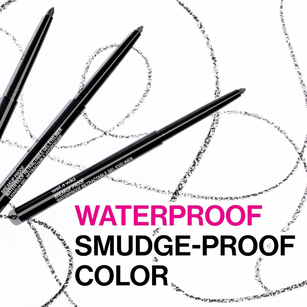 wet n wild Mega Last Breakup Proof Waterproof Retractable Gel Eyeliner - Ultra Pigmented 16-Hour Long Wear, Smudge Proof Satin Finish Formula, Cruelty-Free & Vegan - Charcoal