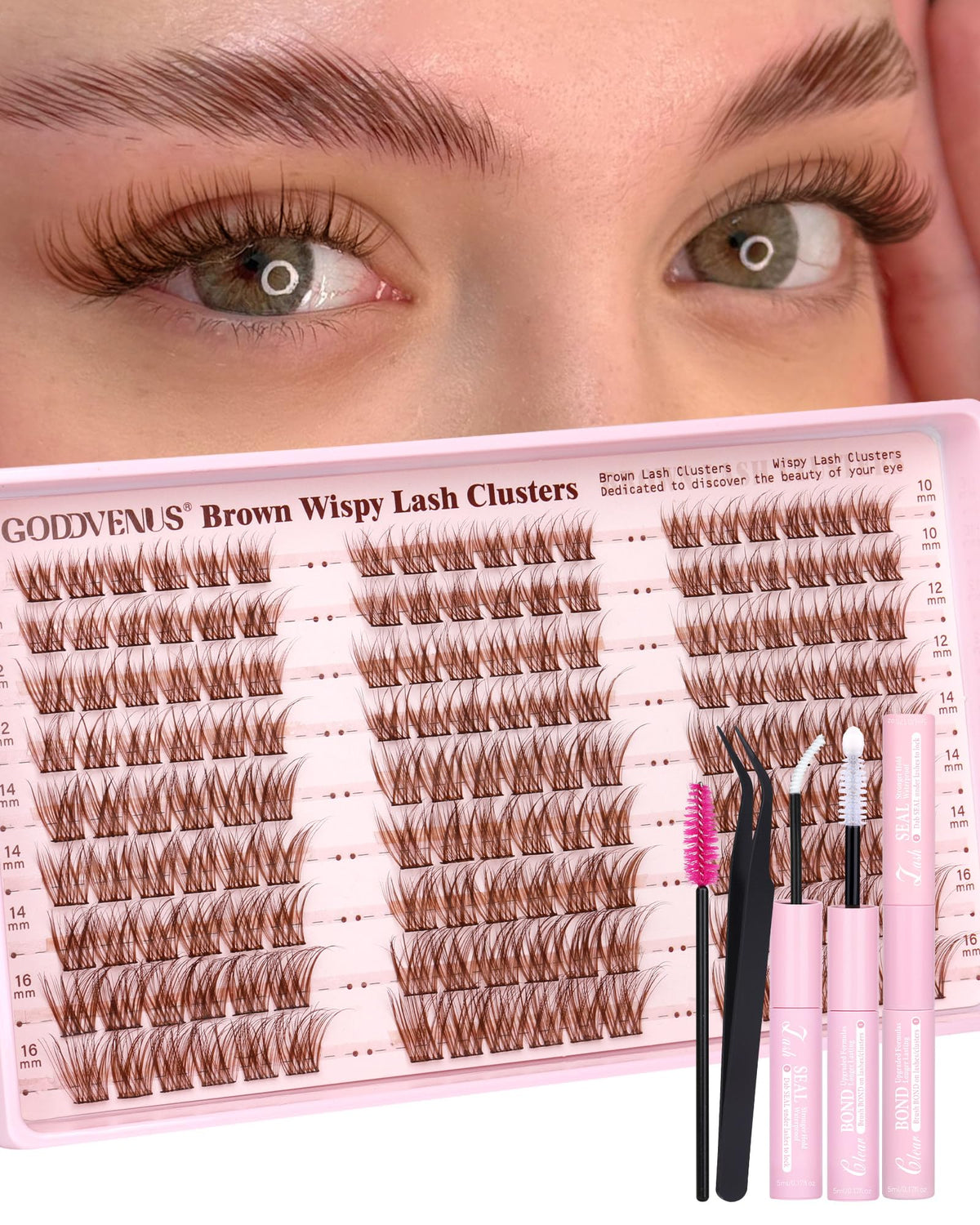 Goddvenus Lash Clusters Kit Wispy Eyelash Clusters Lashes Natural DIY Lash Extension Kit 10-16mm Cluster Eyelash Extensions Kit 300pcs C Curl Individual Lashes Cluster Eyelash (With Tweezers)