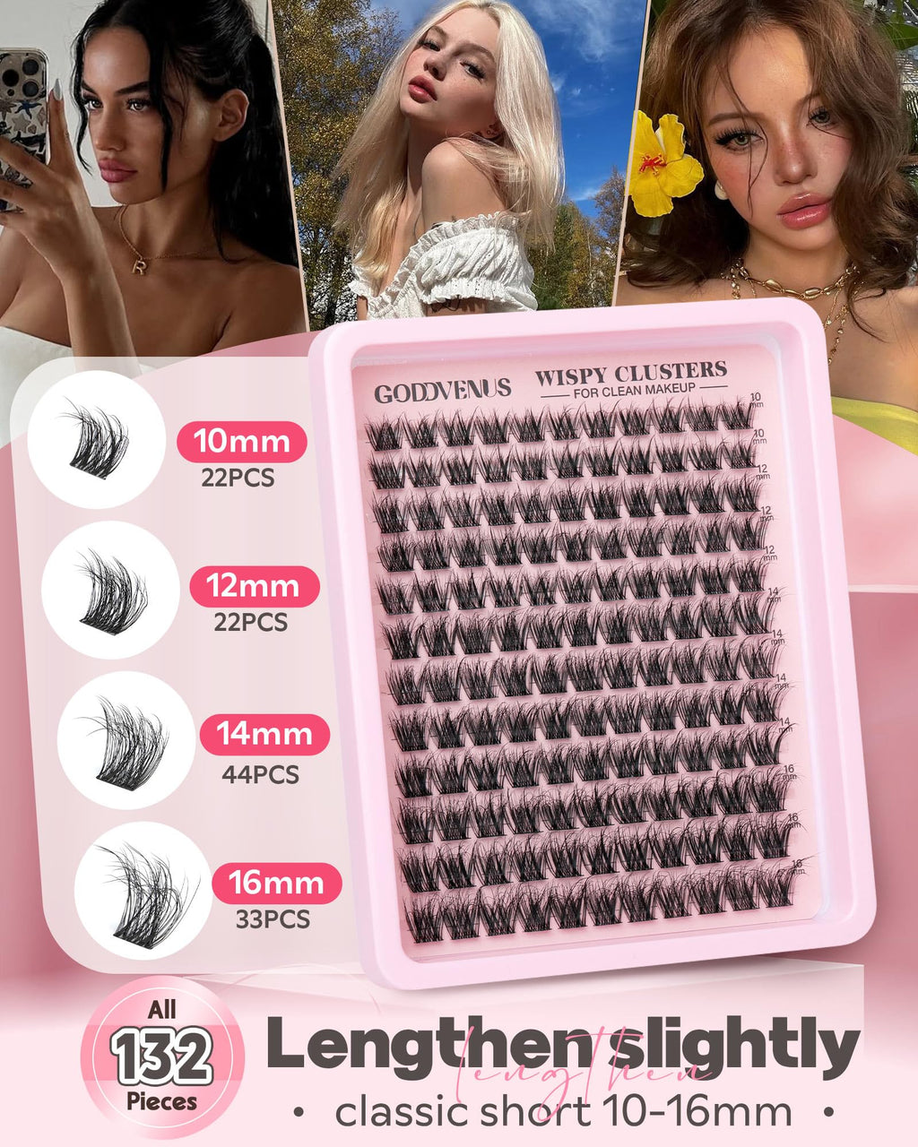 Goddvenus Lash Clusters Kit Wispy Eyelash Clusters Lashes Natural DIY Lash Extension Kit 10-16mm Cluster Eyelash Extensions Kit 300pcs C Curl Individual Lashes Cluster Eyelash (With Tweezers)