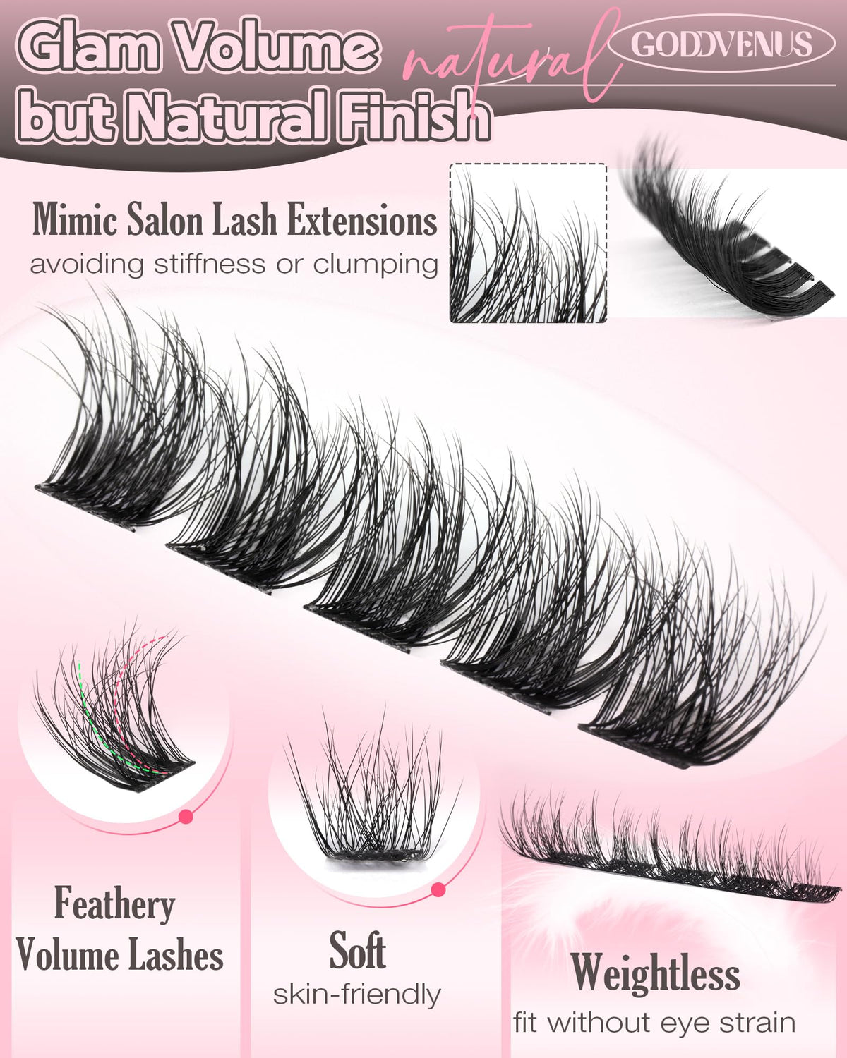 Goddvenus Lash Clusters Kit Wispy Eyelash Clusters Lashes Natural DIY Lash Extension Kit 10-16mm Cluster Eyelash Extensions Kit 300pcs C Curl Individual Lashes Cluster Eyelash (With Tweezers)