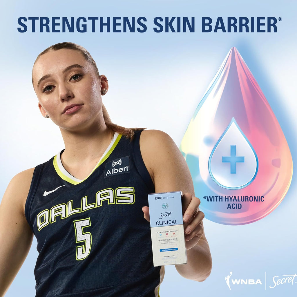 Secret Clinical Strength 100HR Defense, Invisible Solid Antiperspirant Deodorant for Women, A'Ja Wilson Edition, Triple Threat Sweat Protection, Hyaluronic Acid, Court Queen Citrus Scent, 2.6 oz