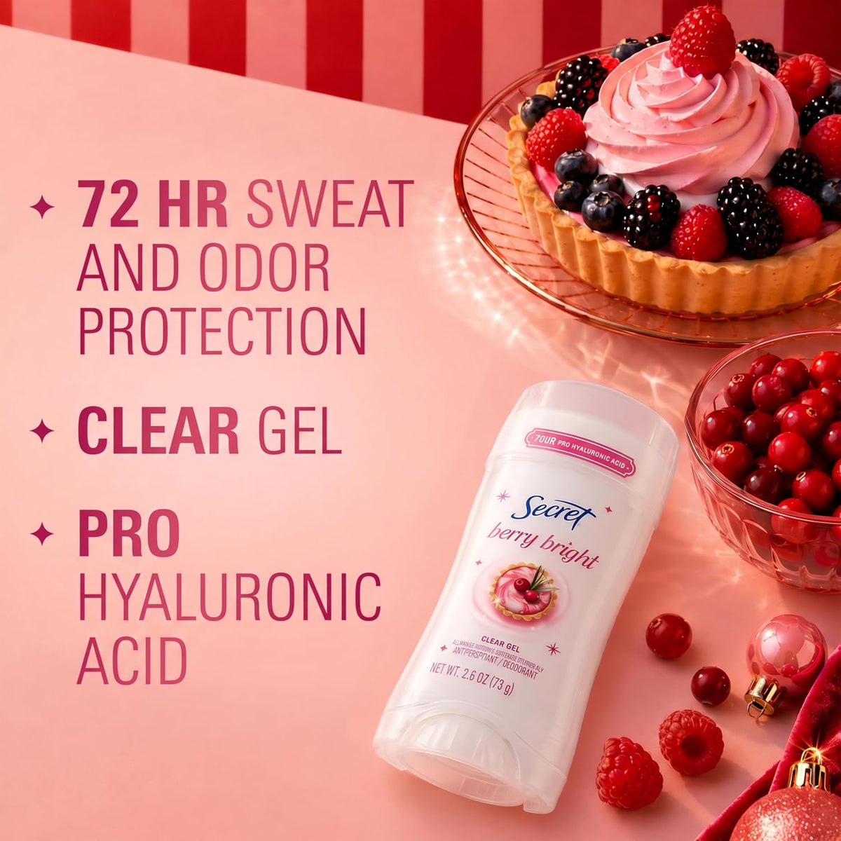 Secret Fresh Antiperspirant Deodorant for Women, 72hr Breathable Sweat & Odor Protection, Instant Freshness & Gentle, PH Balancing Minerals, Clear Gel, Relaxing Lavender Scent, 2.6 oz