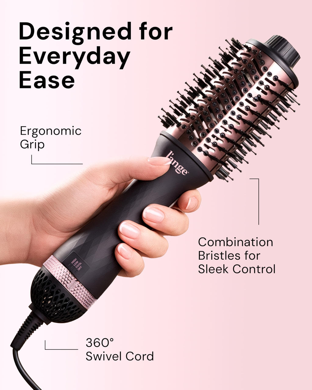 L'ANGE HAIR Le Volume 2-in-1 Titanium Blow Dryer Brush | Frizz Control Blowout Hair Dryer Brush for Drying and Styling | Volumizing Hot Air Styler for All Hairstyles | Oval Barrel | Black - 75mm