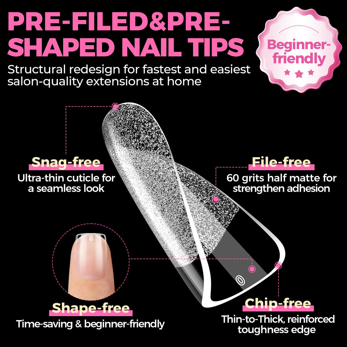 UNA GELLA Almond Gel Nail Tips 504PCS Pre-Etched Clear Fake Nails Tips