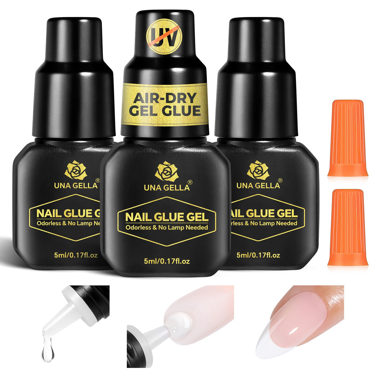 UNA GELLA 20ml*2PCS Nail Glue Remover for Press on, Multi-Functional Pinpoint Glue Remover Fast Removal Gentle Non-Acetone with Crystal Sticks for Nails Polish False Acrylic Nail Tips Home DIY