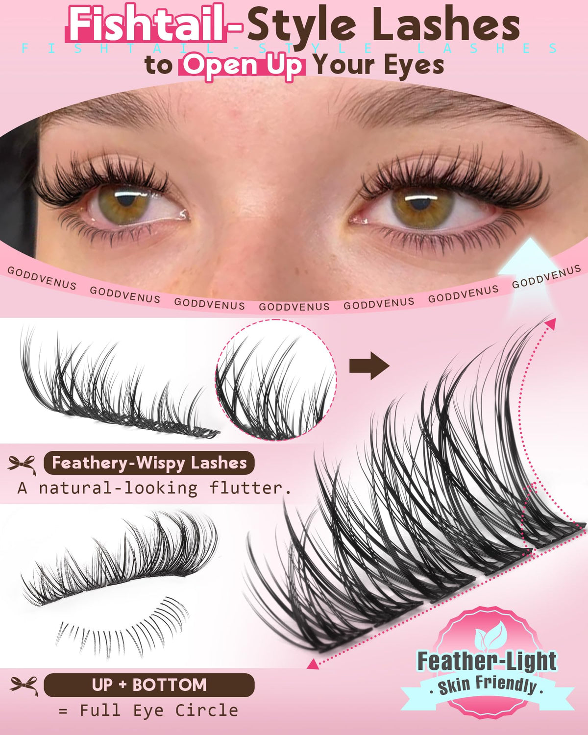 Goddvenus Lash Clusters Kit Wispy Eyelash Clusters Lashes Natural DIY Lash Extension Kit 10-16mm Cluster Eyelash Extensions Kit 300pcs C Curl Individual Lashes Cluster Eyelash (With Tweezers)