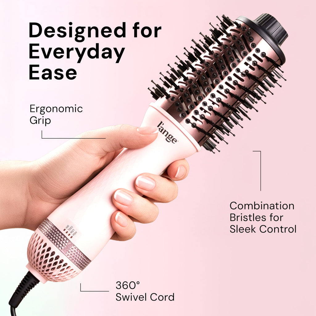 L'ANGE HAIR Le Volume 2-in-1 Titanium Blow Dryer Brush | Frizz Control Blowout Hair Dryer Brush for Drying and Styling | Volumizing Hot Air Styler for All Hairstyles | Oval Barrel | Black - 75mm