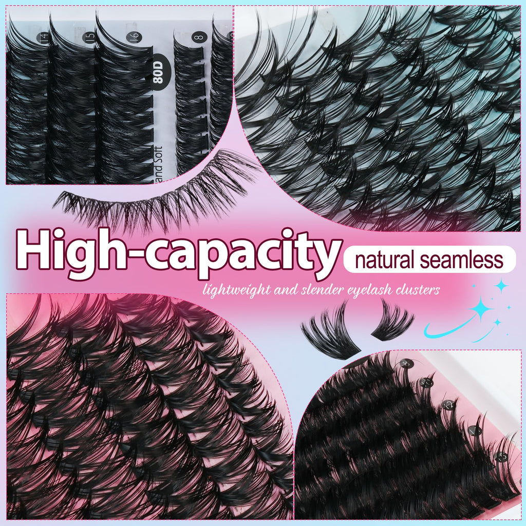 Lash Clusters Wispy 80D Eyelash Clusters 10-18mm Fluff Cluster Eyelash Extensions D Curl No Plastic Feel Individual Lashes Extension 240 Pcs Versatile False Eyelashes Clusters