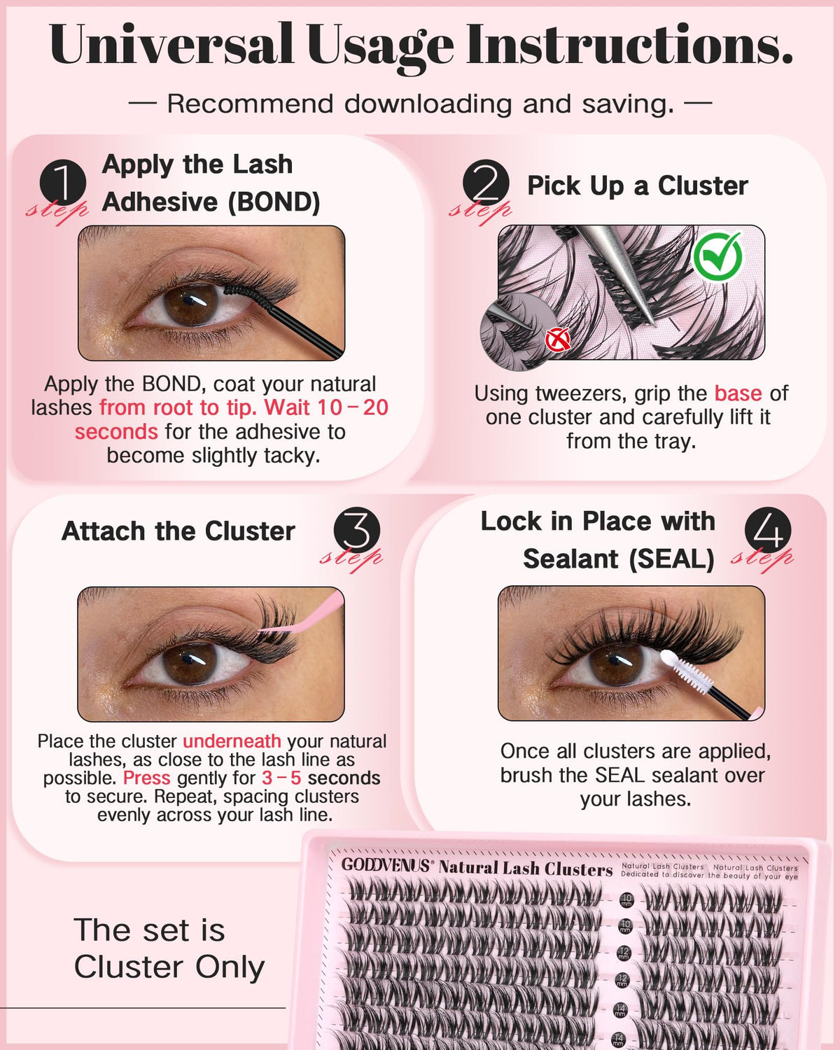 Goddvenus Lash Clusters Kit Wispy Eyelash Clusters Lashes Natural DIY Lash Extension Kit 10-16mm Cluster Eyelash Extensions Kit 300pcs C Curl Individual Lashes Cluster Eyelash (With Tweezers)
