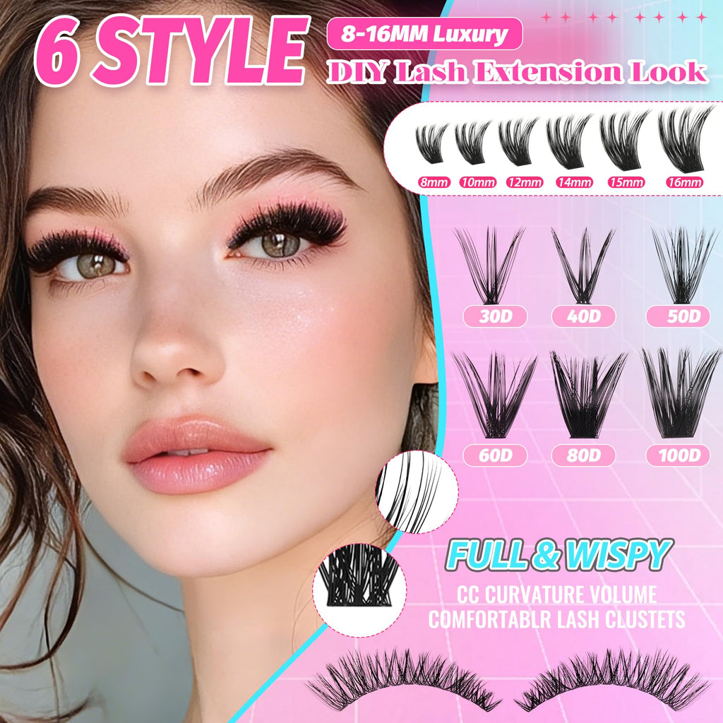 Lash Clusters Wispy 80D Eyelash Clusters 10-18mm Fluff Cluster Eyelash Extensions D Curl No Plastic Feel Individual Lashes Extension 240 Pcs Versatile False Eyelashes Clusters