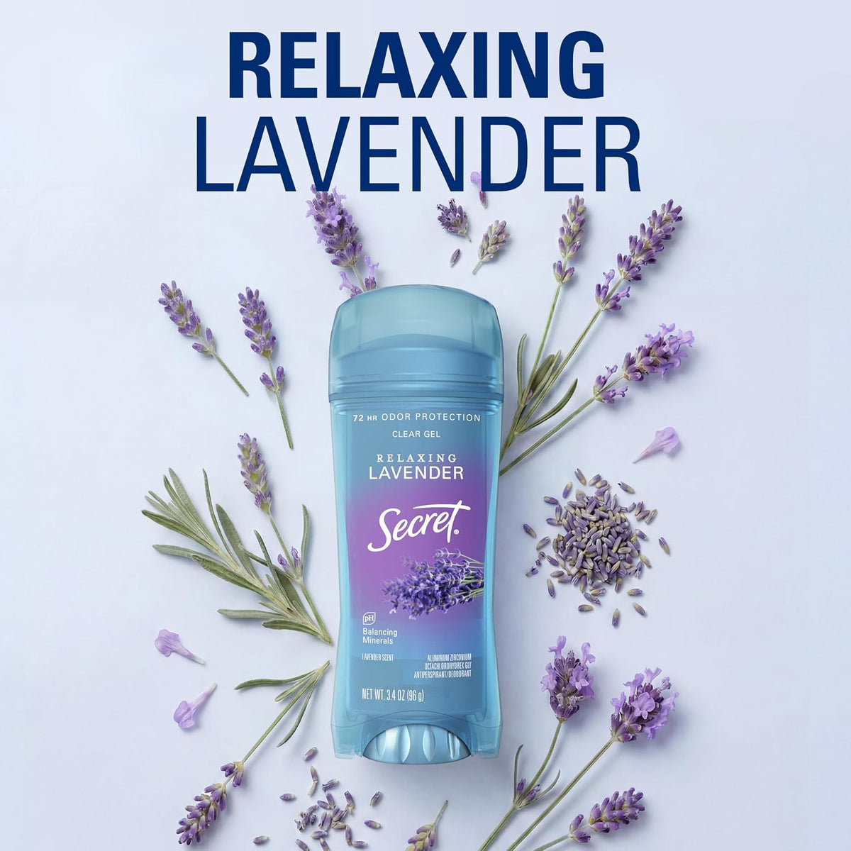 Secret Fresh Antiperspirant Deodorant for Women, 72hr Breathable Sweat & Odor Protection, Instant Freshness & Gentle, PH Balancing Minerals, Clear Gel, Relaxing Lavender Scent, 2.6 oz