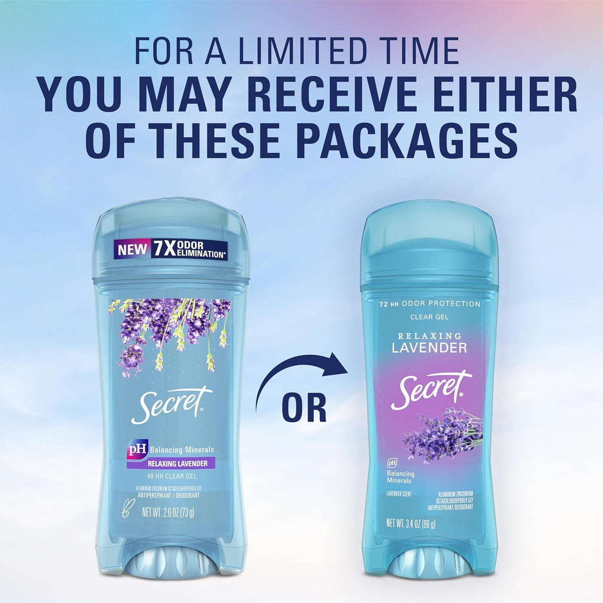 Secret Fresh Antiperspirant Deodorant for Women, 72hr Breathable Sweat & Odor Protection, Instant Freshness & Gentle, PH Balancing Minerals, Clear Gel, Relaxing Lavender Scent, 2.6 oz