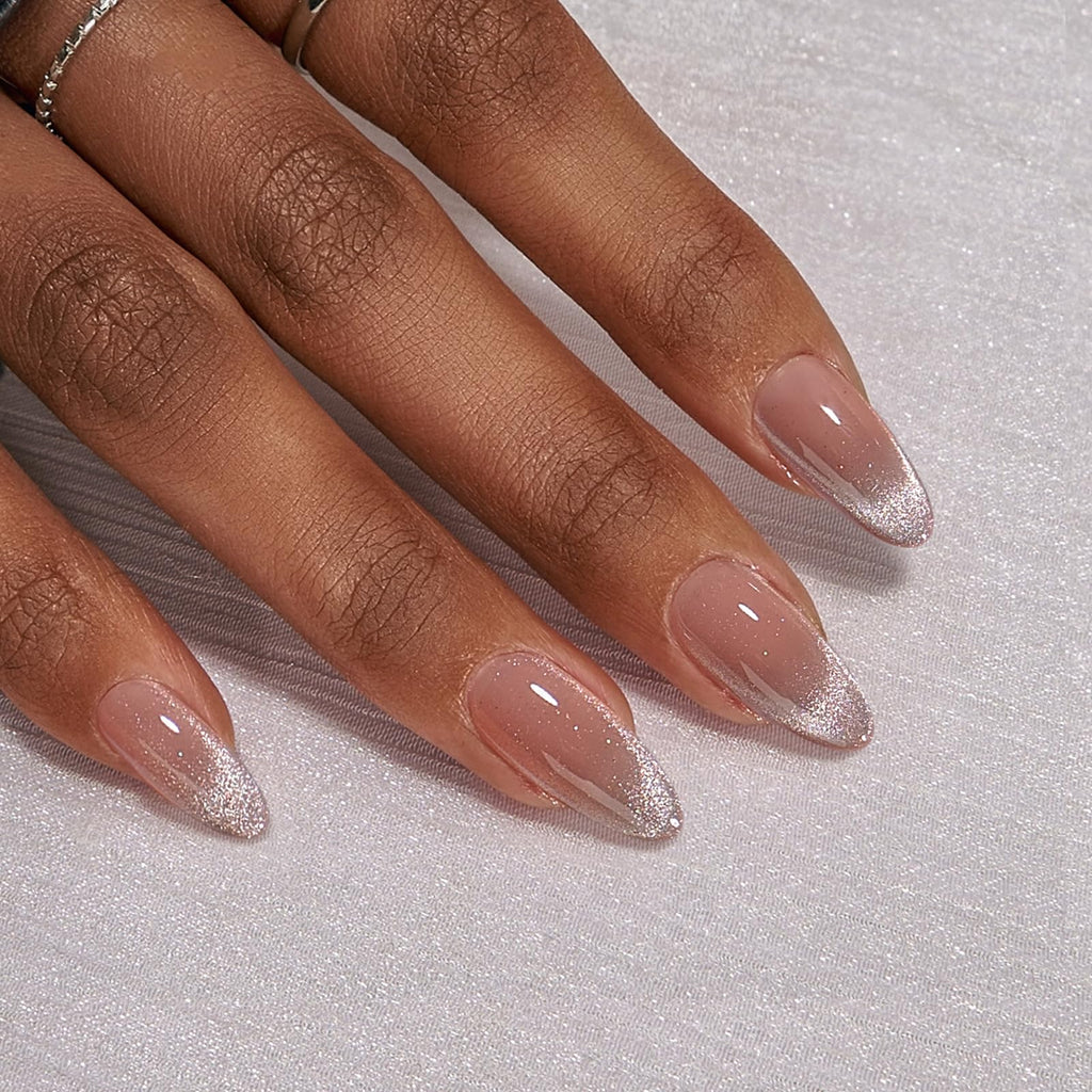 BTArtbox Press On Nails, Short Almond Pink Fake Nails, 32Pcs Full Kit