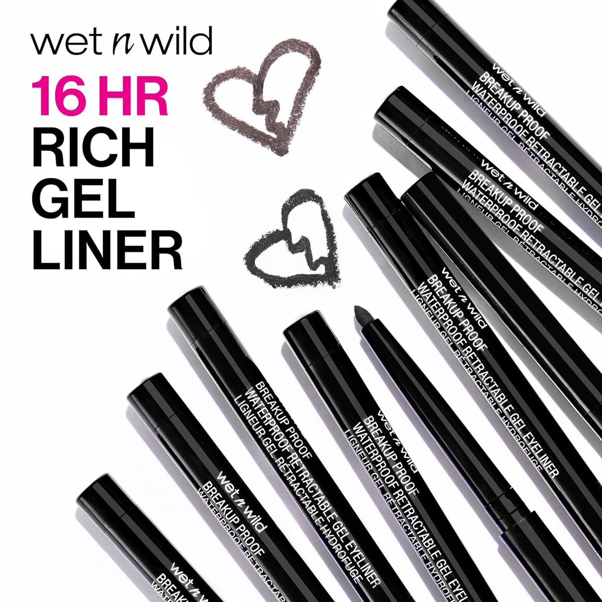 wet n wild Mega Last Breakup Proof Waterproof Retractable Gel Eyeliner - Ultra Pigmented 16-Hour Long Wear, Smudge Proof Satin Finish Formula, Cruelty-Free & Vegan - Charcoal