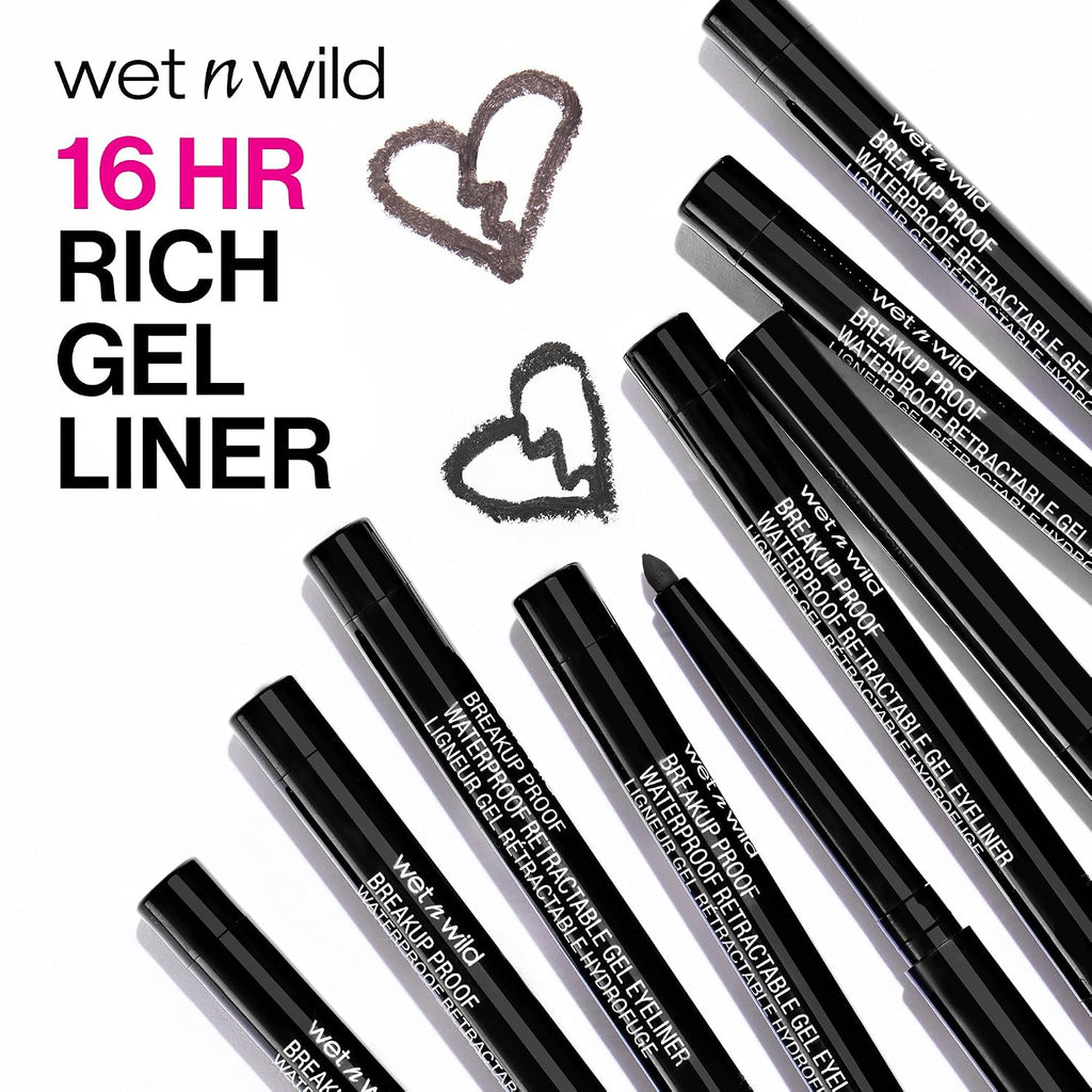 wet n wild Mega Last Breakup Proof Waterproof Retractable Gel Eyeliner - Ultra Pigmented 16-Hour Long Wear, Smudge Proof Satin Finish Formula, Cruelty-Free & Vegan - Charcoal