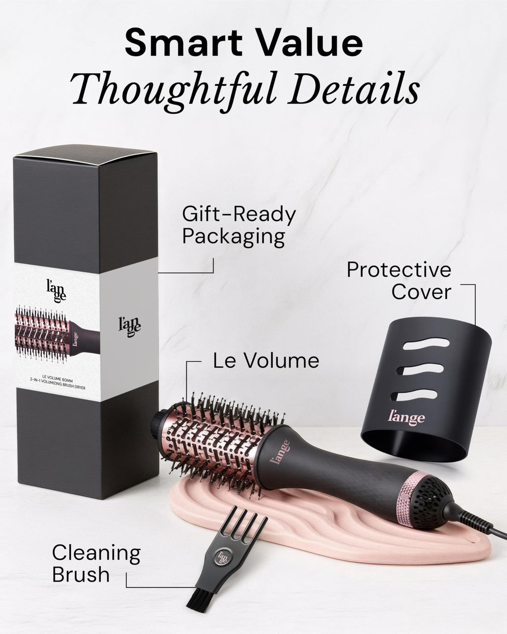 L'ANGE HAIR Le Volume 2-in-1 Titanium Blow Dryer Brush | Frizz Control Blowout Hair Dryer Brush for Drying and Styling | Volumizing Hot Air Styler for All Hairstyles | Oval Barrel | Black - 75mm