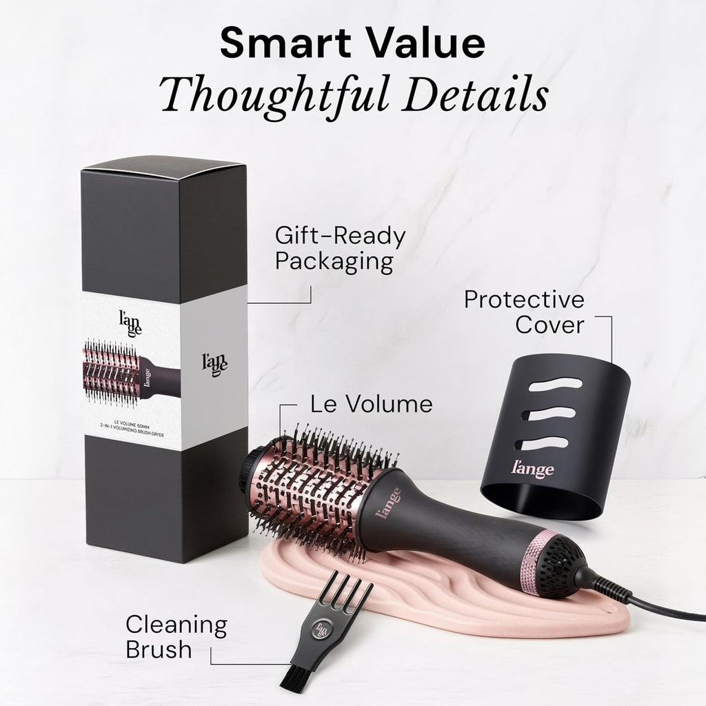 L'ANGE HAIR Le Volume 2-in-1 Titanium Blow Dryer Brush | Frizz Control Blowout Hair Dryer Brush for Drying and Styling | Volumizing Hot Air Styler for All Hairstyles | Oval Barrel | Black - 75mm