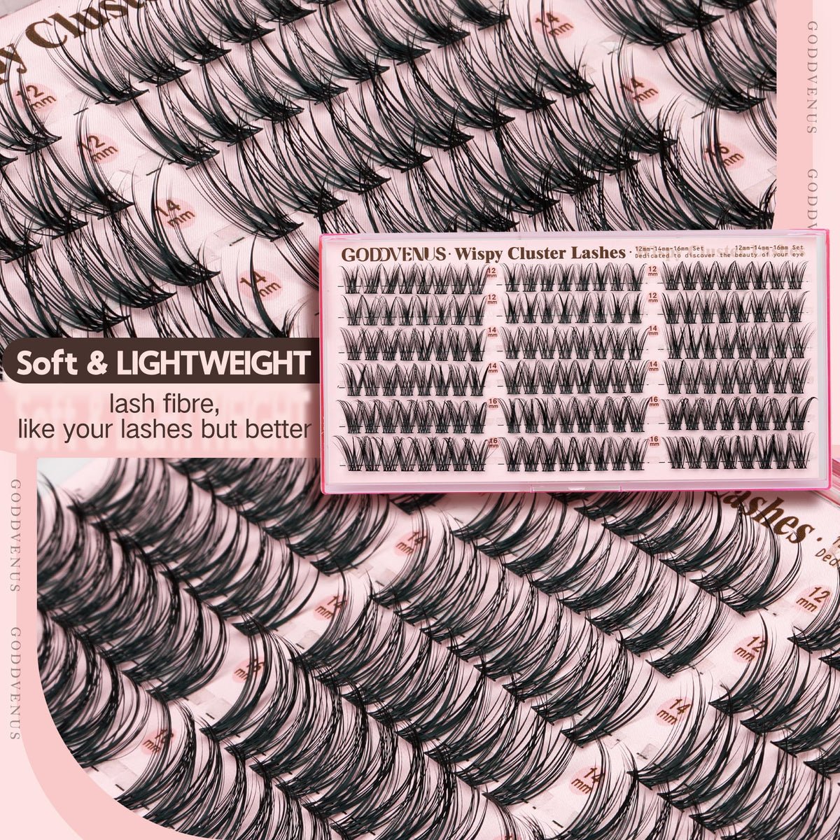 Goddvenus Lash Clusters Kit Wispy Eyelash Clusters Lashes Natural DIY Lash Extension Kit 10-16mm Cluster Eyelash Extensions Kit 300pcs C Curl Individual Lashes Cluster Eyelash (With Tweezers)