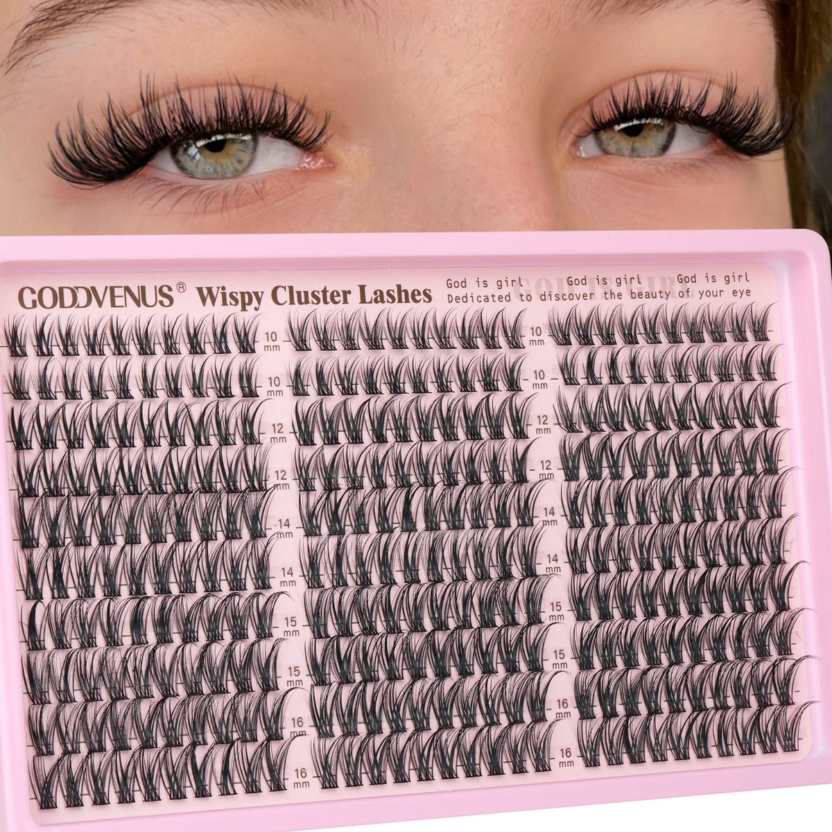 Goddvenus Lash Clusters Kit Wispy Eyelash Clusters Lashes Natural DIY Lash Extension Kit 10-16mm Cluster Eyelash Extensions Kit 300pcs C Curl Individual Lashes Cluster Eyelash (With Tweezers)