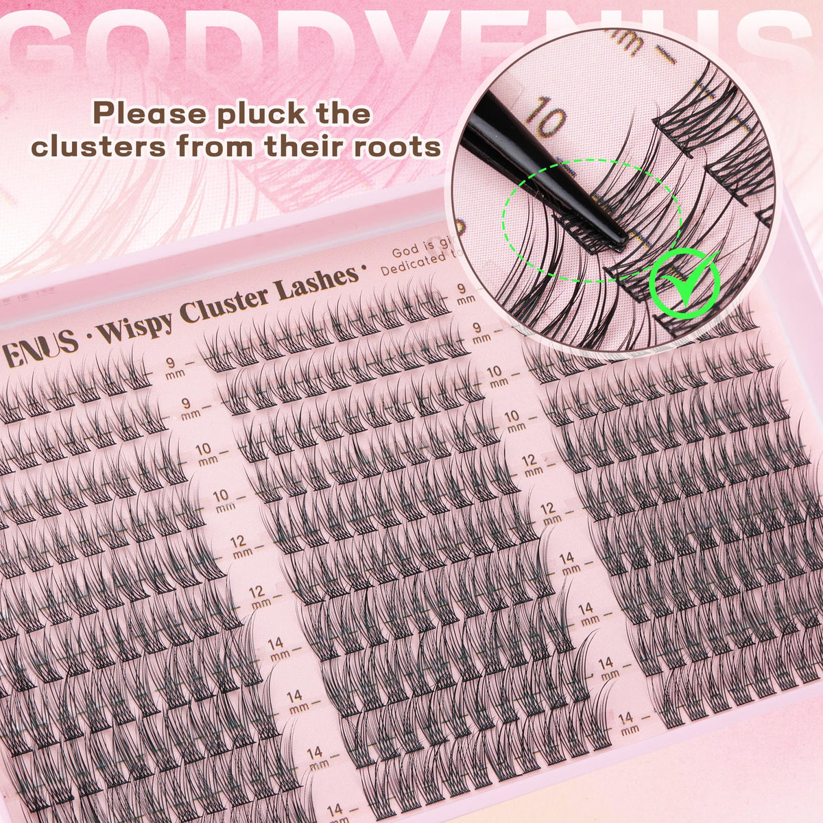 Goddvenus Lash Clusters Kit Wispy Eyelash Clusters Lashes Natural DIY Lash Extension Kit 10-16mm Cluster Eyelash Extensions Kit 300pcs C Curl Individual Lashes Cluster Eyelash (With Tweezers)