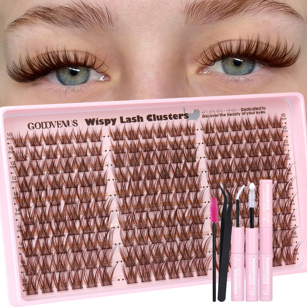 Goddvenus Lash Clusters Kit Wispy Eyelash Clusters Lashes Natural DIY Lash Extension Kit 10-16mm Cluster Eyelash Extensions Kit 300pcs C Curl Individual Lashes Cluster Eyelash (With Tweezers)