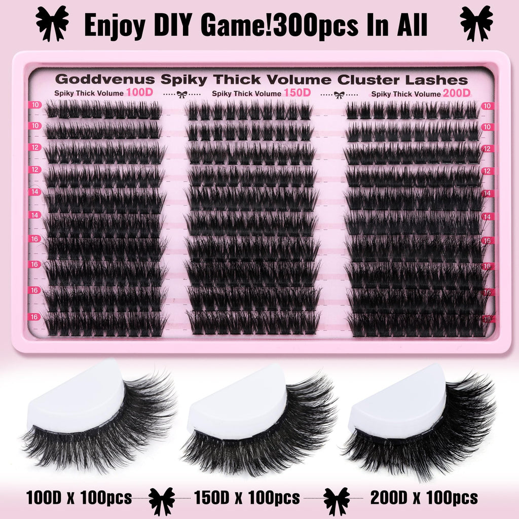 Goddvenus Lash Clusters Kit Wispy Eyelash Clusters Lashes Natural DIY Lash Extension Kit 10-16mm Cluster Eyelash Extensions Kit 300pcs C Curl Individual Lashes Cluster Eyelash (With Tweezers)
