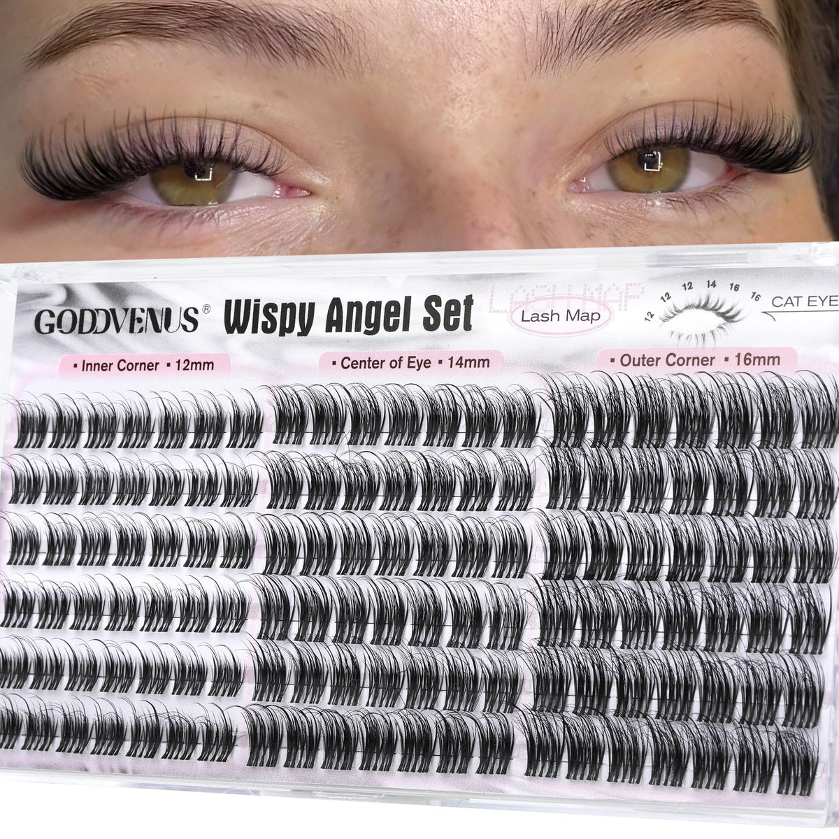 Goddvenus Lash Clusters Kit Wispy Eyelash Clusters Lashes Natural DIY Lash Extension Kit 10-16mm Cluster Eyelash Extensions Kit 300pcs C Curl Individual Lashes Cluster Eyelash (With Tweezers)